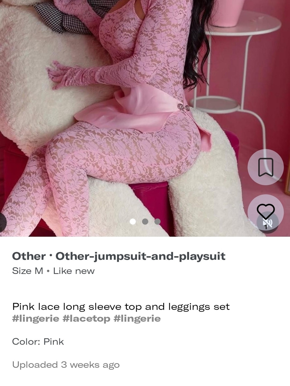 Pink Lace Bodysuit Set with Satin Waist Detail
